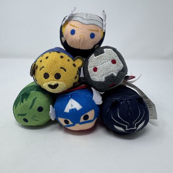 Lot of 6 Marvel Disney Tsum Tsum 3.5" Plush Avengers Hulk Black Panther Thor… - Picture 1 of 11